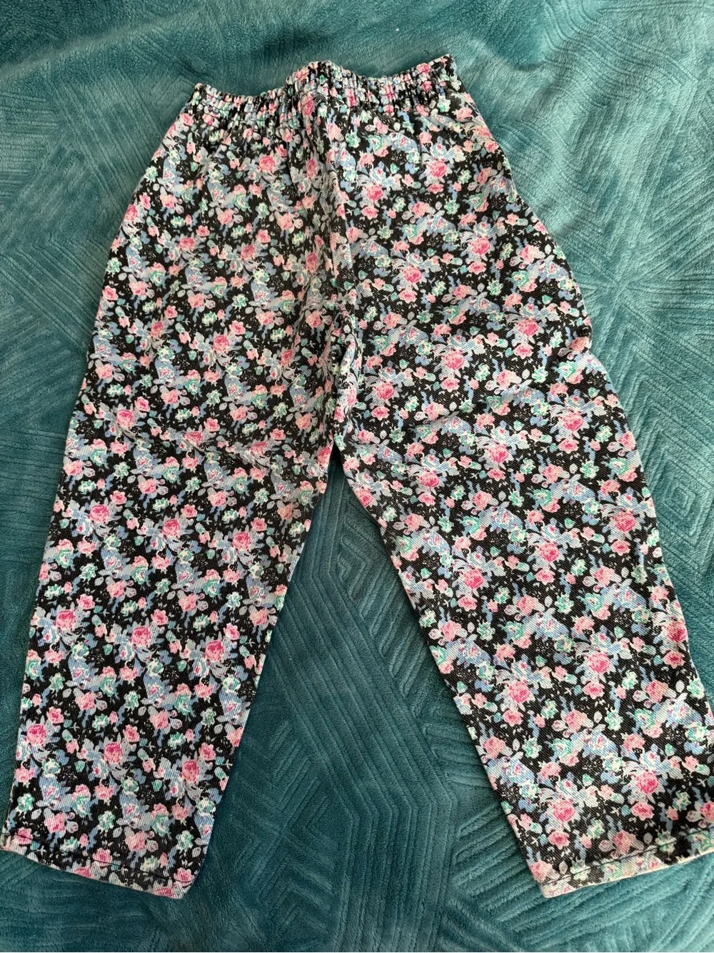 Girls' Floral Lounge Pants - Black with Pink & Blue Flowers